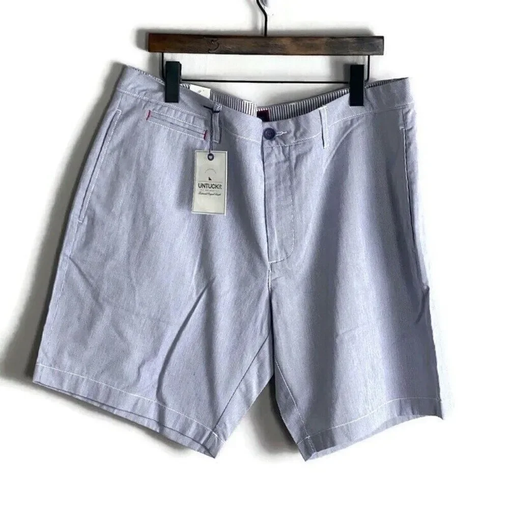 UNTUCKIT Mens Blue and White St Clement Shorts Size 40 Nautical NWT Flat Front